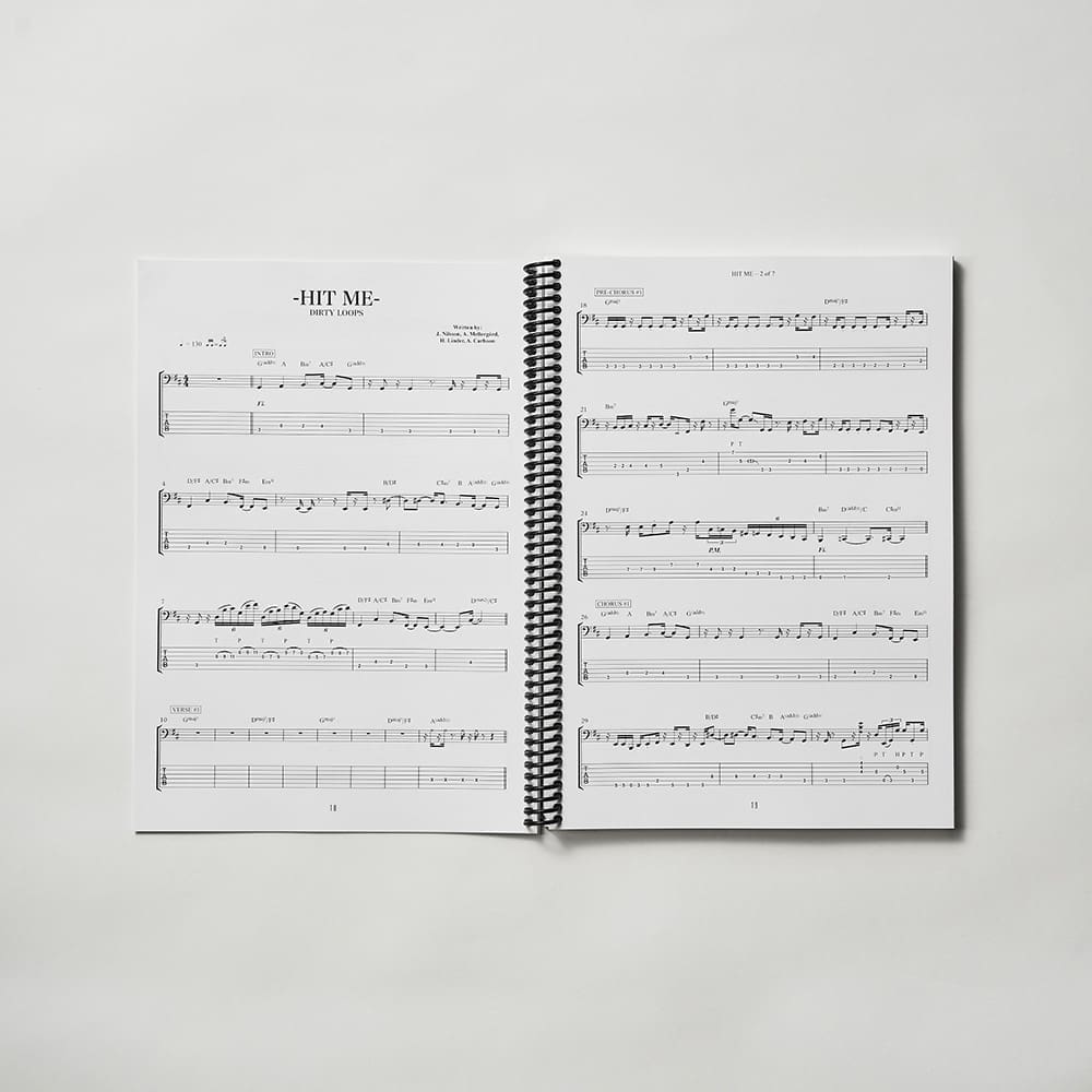 Sheet music - Dirty Loops Bass edition : score-book for "Hit me"