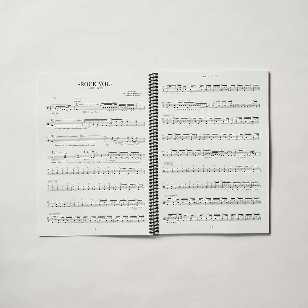 Sheet music - Dirty Loops Drum edition : score-book for "Rock You"